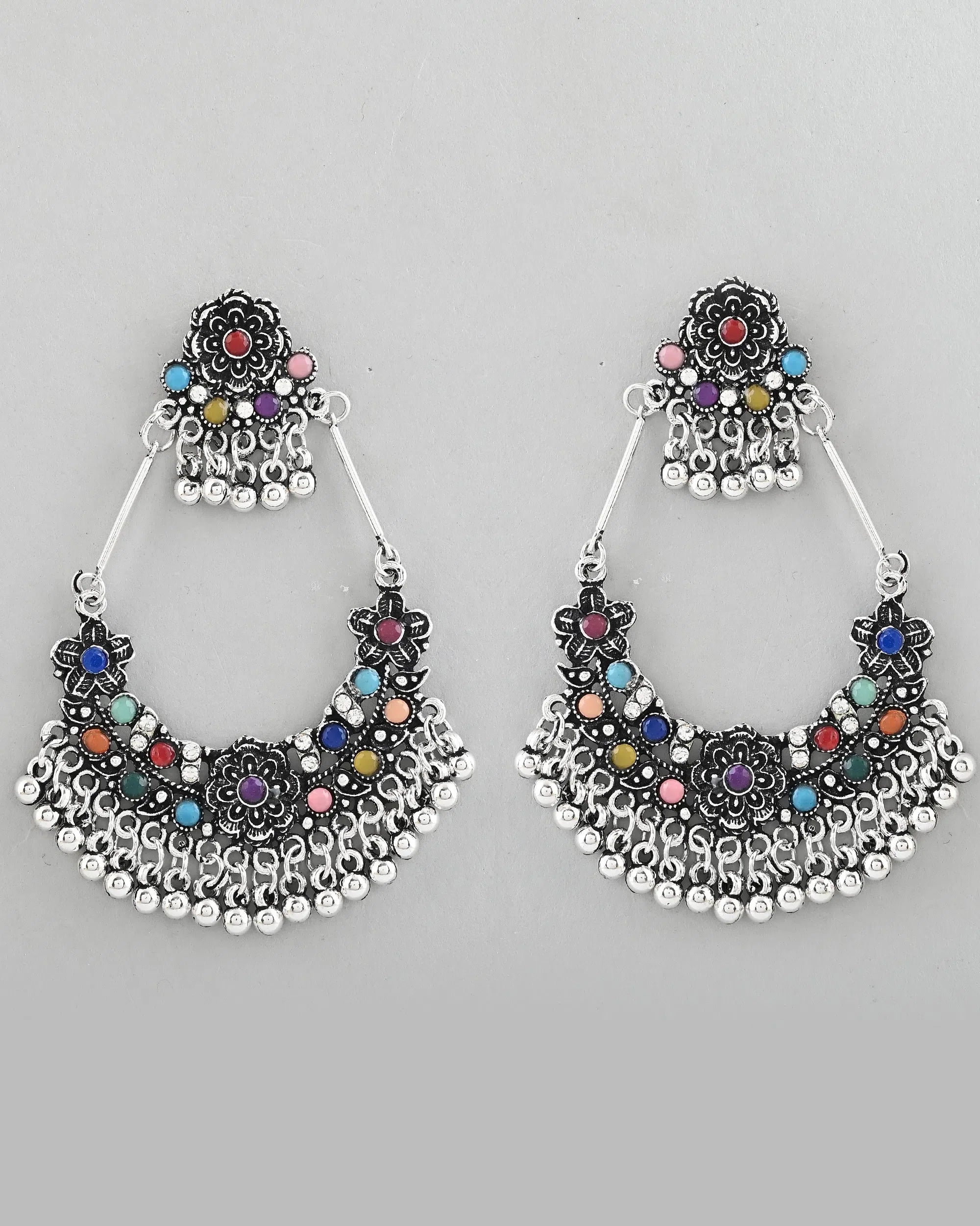 Silver Flower Drop Earrings | Oxidized Trendy Artificial Jewelry
