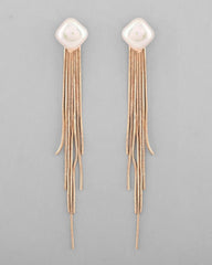 Gold-Plated Handcrafted Pearl Studded Classic Drop Earrings-VOJ364