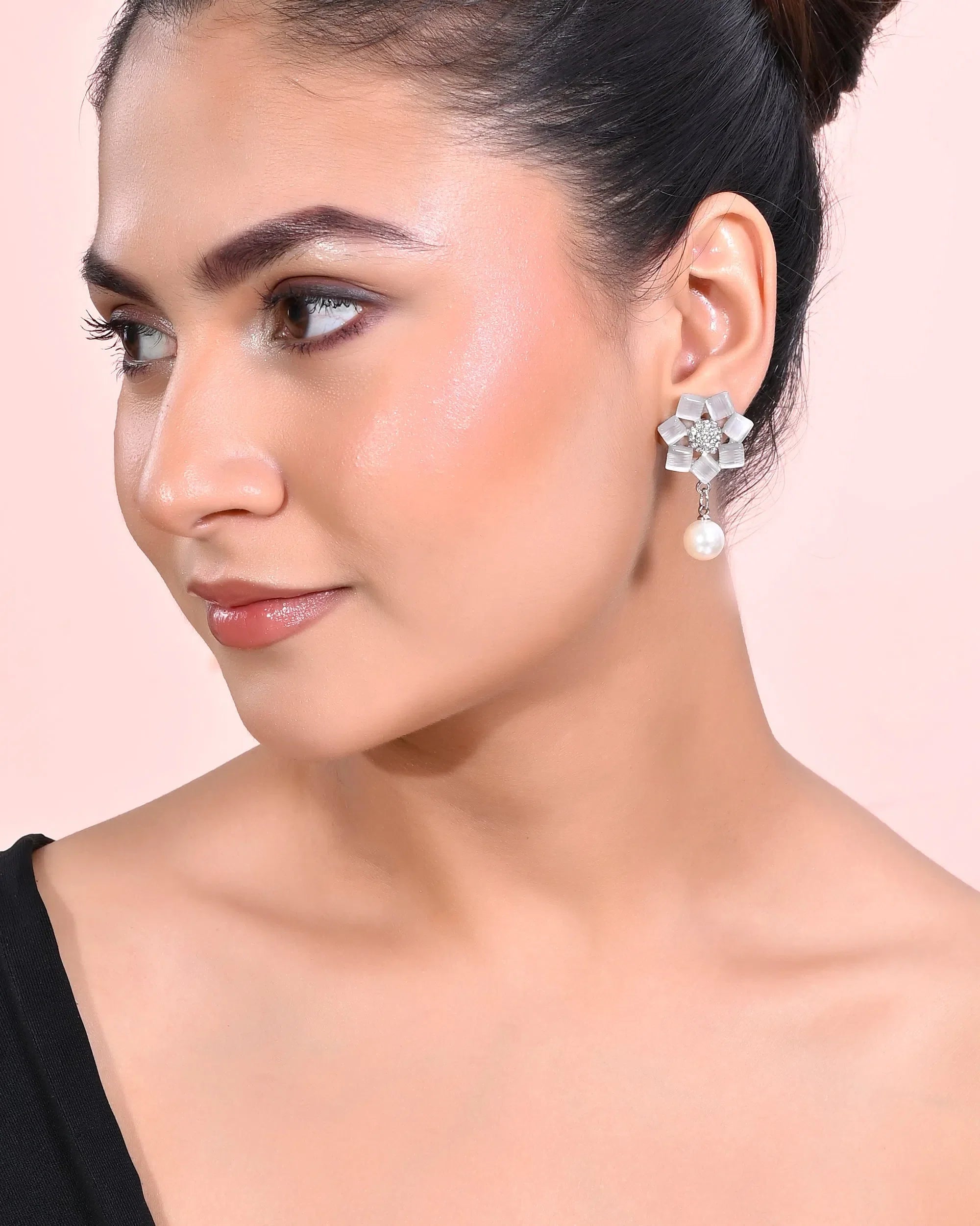 Floral Stone Studded Earrings | Silver Plated Trendy Jewelry