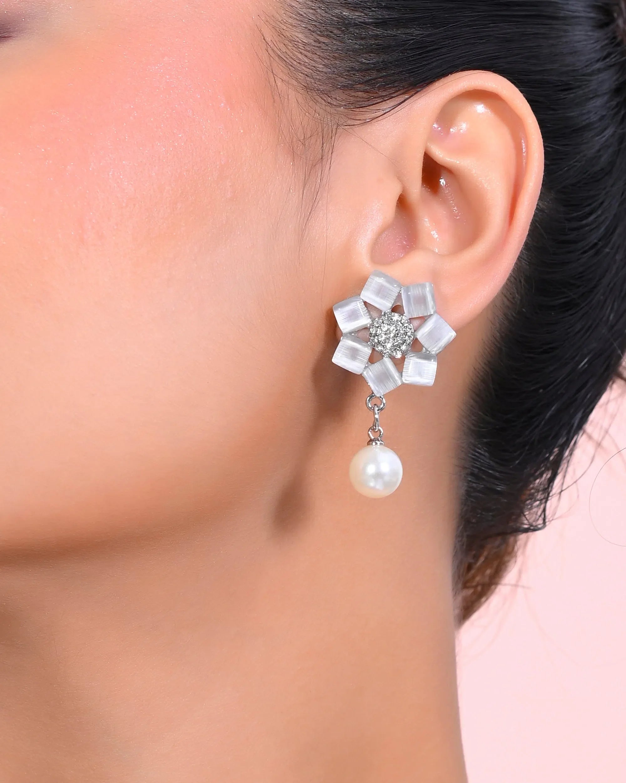 Floral Stone Studded Earrings | Silver Plated Trendy Jewelry
