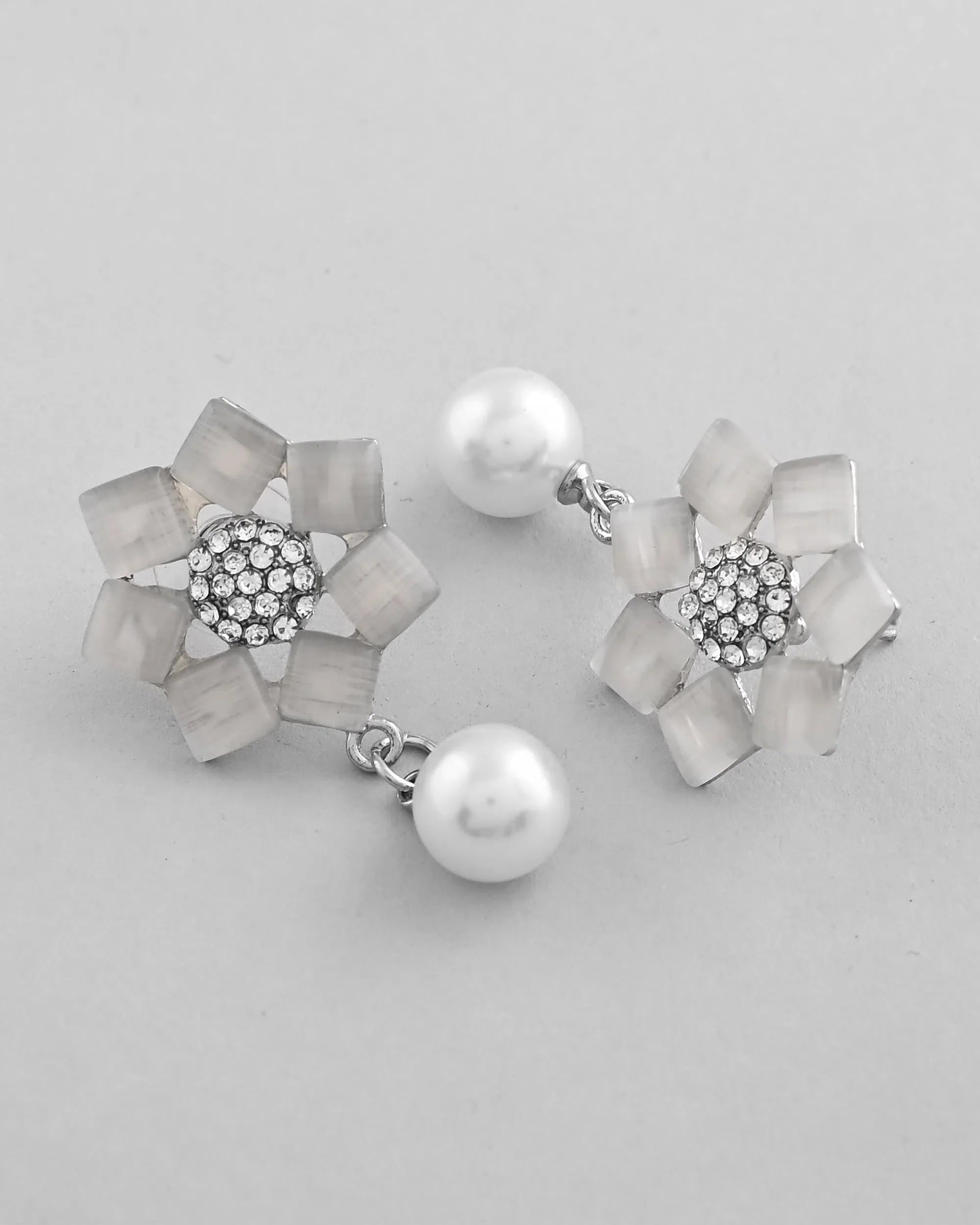 Floral Stone Studded Earrings | Silver Plated Trendy Jewelry