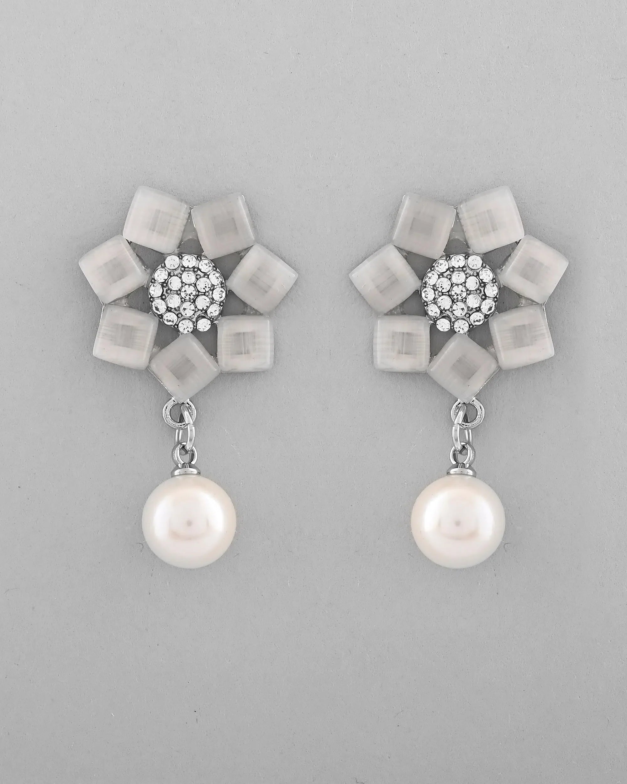 Floral Stone Studded Earrings | Silver Plated Trendy Jewelry