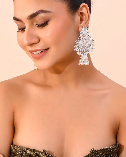 Silver plated Kundan Contemporary Jhumka Earrings-VOJ371 2000