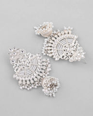 Silver plated Kundan Contemporary Jhumka Earrings-VOJ371