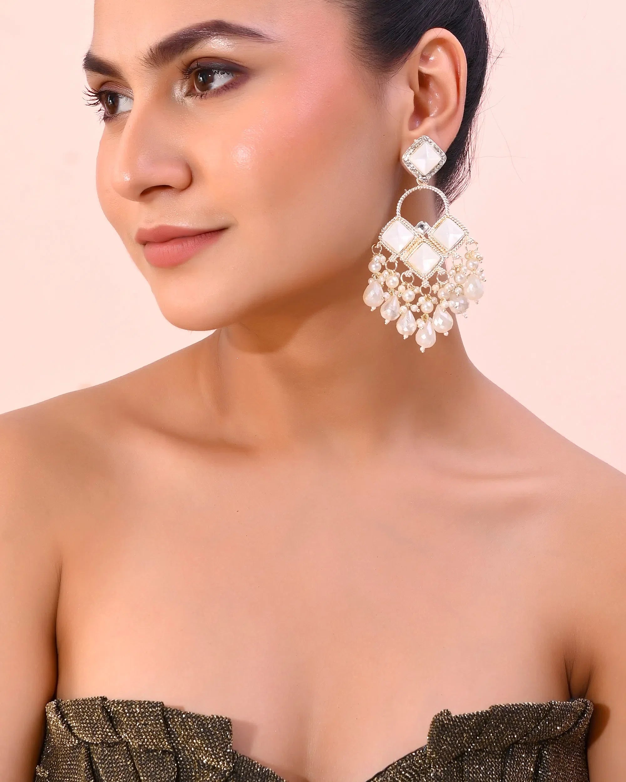 Gold Plated Drop Earrings - Geometrical Trendy Artificial Jewelry