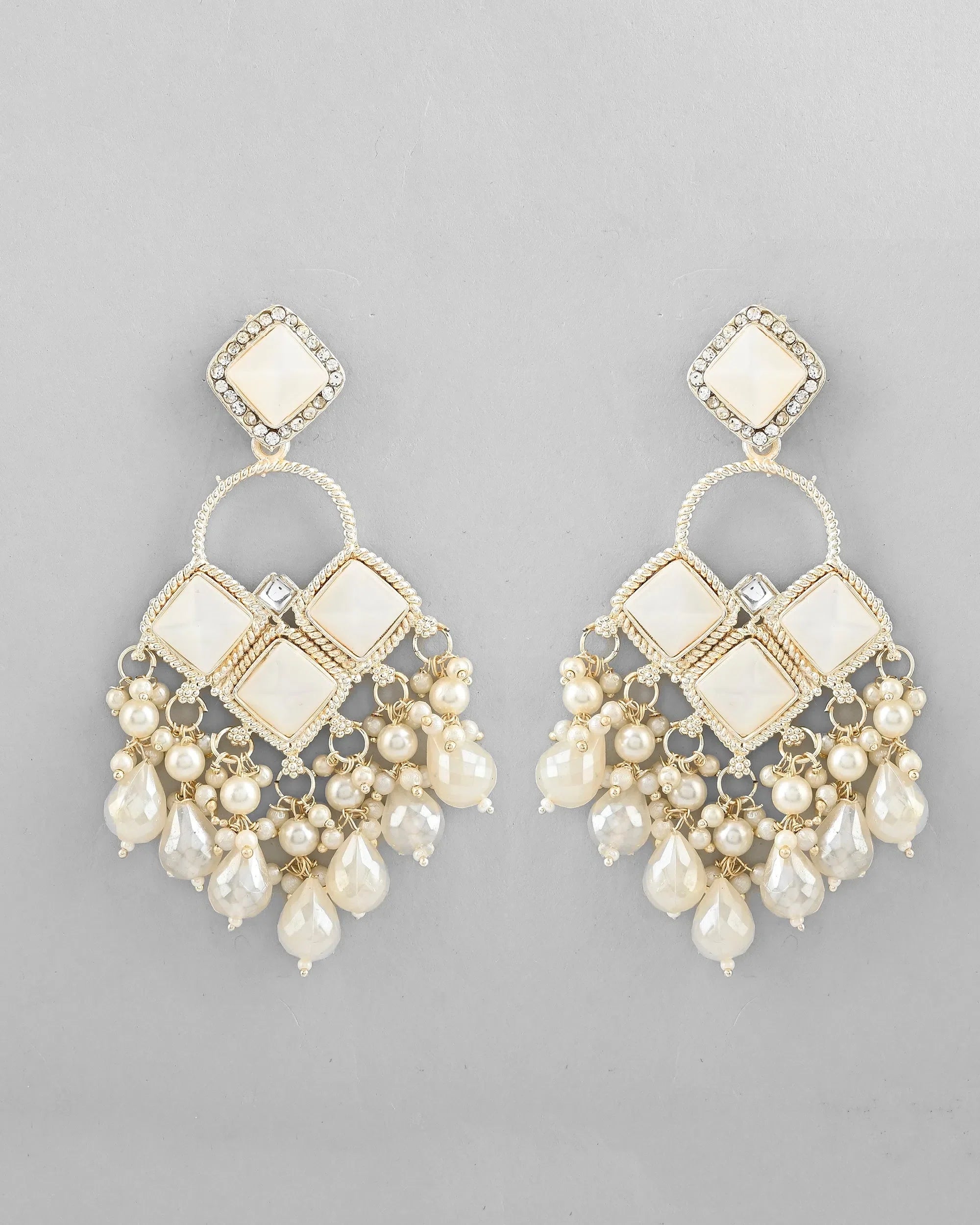 Gold Plated Drop Earrings - Geometrical Trendy Artificial Jewelry