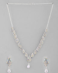 Silver Plated CZ-Stone Studded With Pearl Jewellery Set-VOJ388