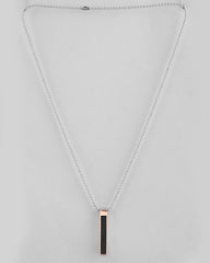 Silver Plated Men Chain With Rectangular Shaped Pendent