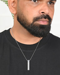 Silver Plated Men Chain With Rectangular Shaped AD Stone Studded Pendent