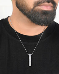 Silver Plated Men Chain With Rectangular Shaped AD Stone Studded Pendent
