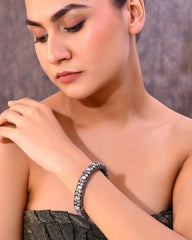 Rhodium Plated White Stone Studded Kada Bracelet