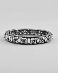 Rhodium Plated White Stone Studded Kada Bracelet