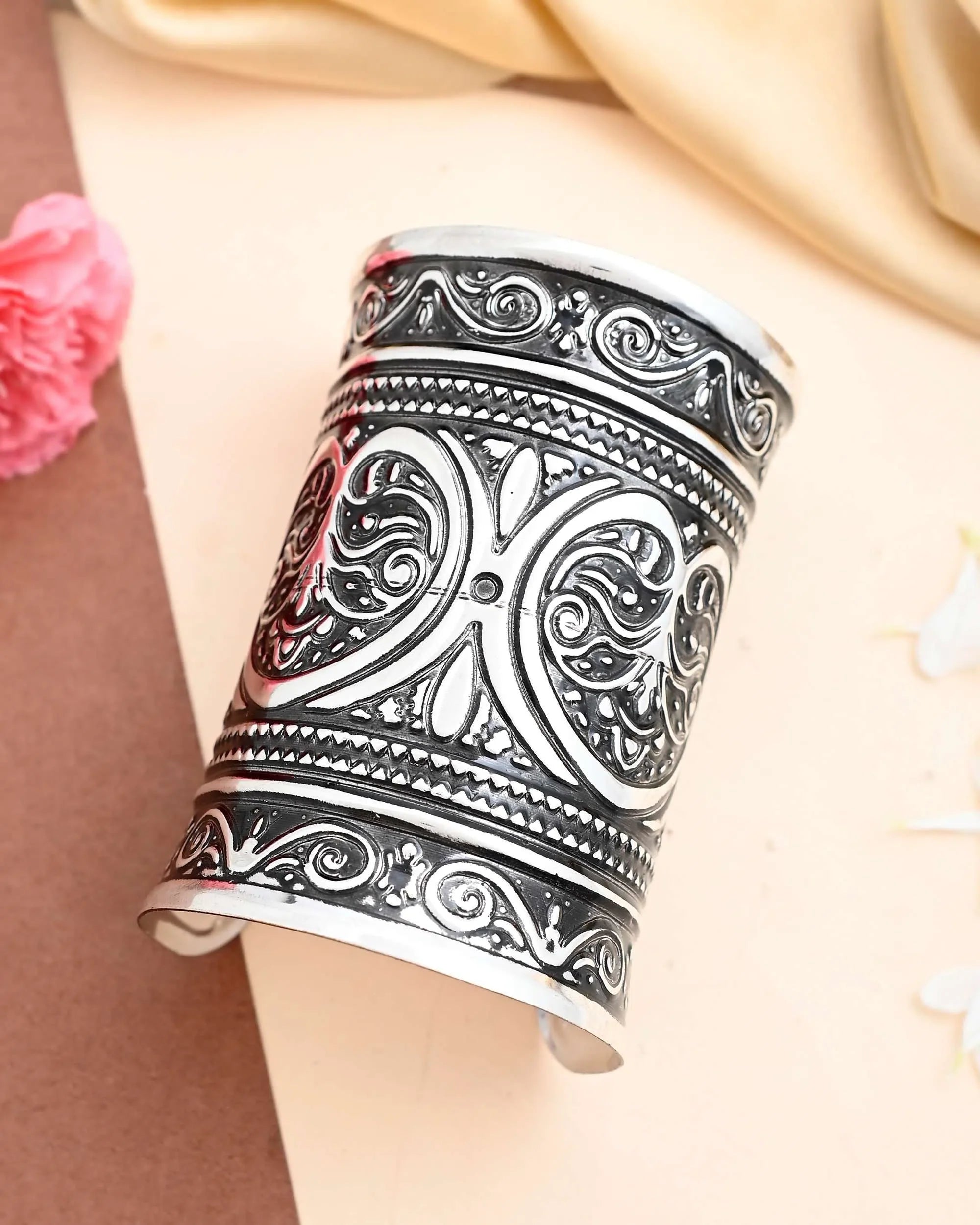 Oxidised Long Cuff Bracelet - Traditional Artificial Jewelry