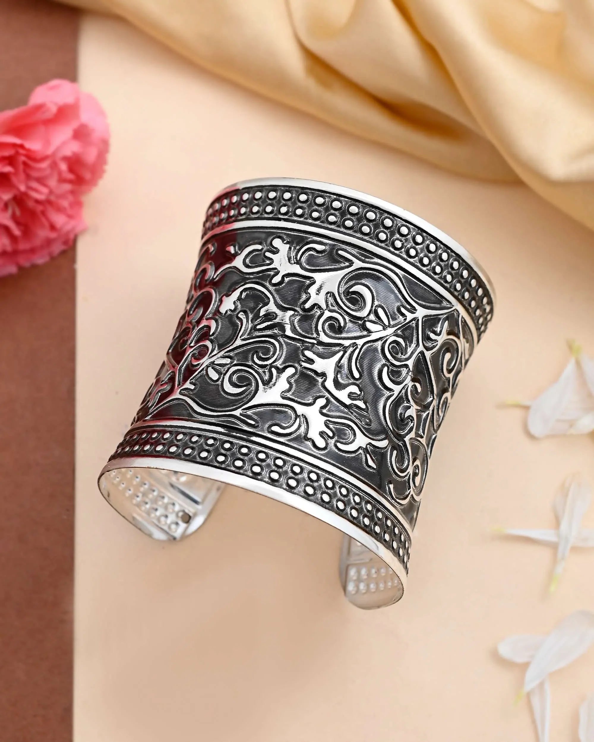 Silver Oxidized Cuff Bracelet - Affordable Jewelry from India
