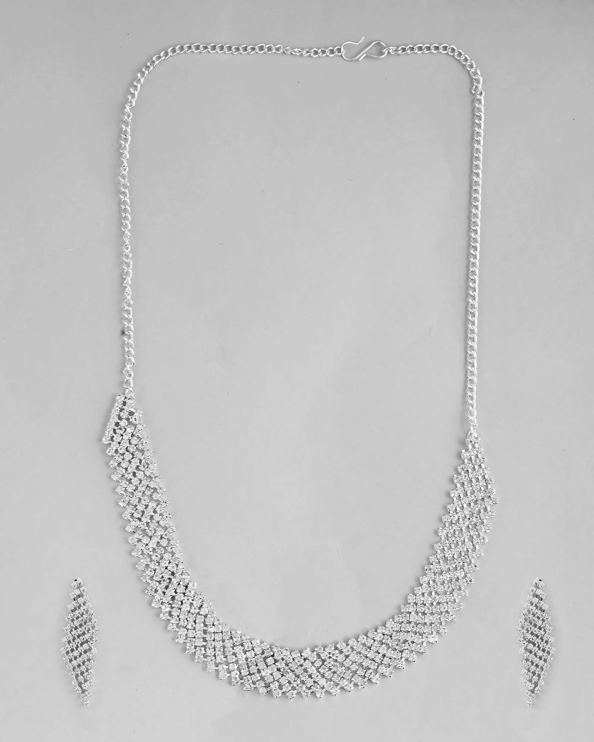Silver AD Choker & Earring Set - Trendy Artificial Jewelry