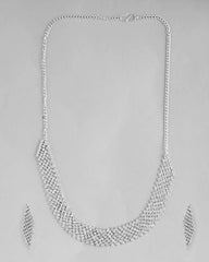 Silver Plated AD Studded Choker And Earrings Set-VOJ438