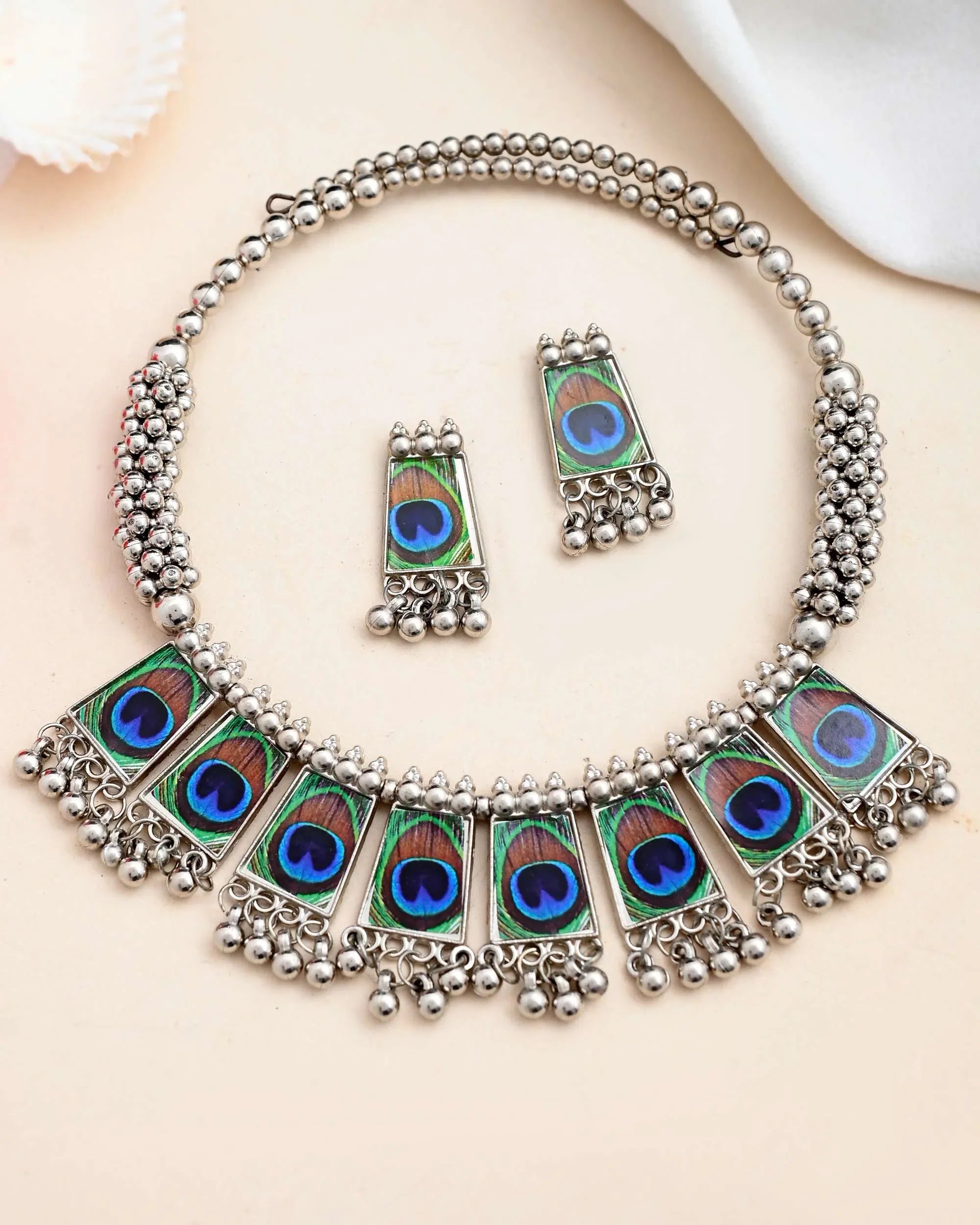 Peacock Hasli Earring Set | Silver Oxidized Indian Jewelry