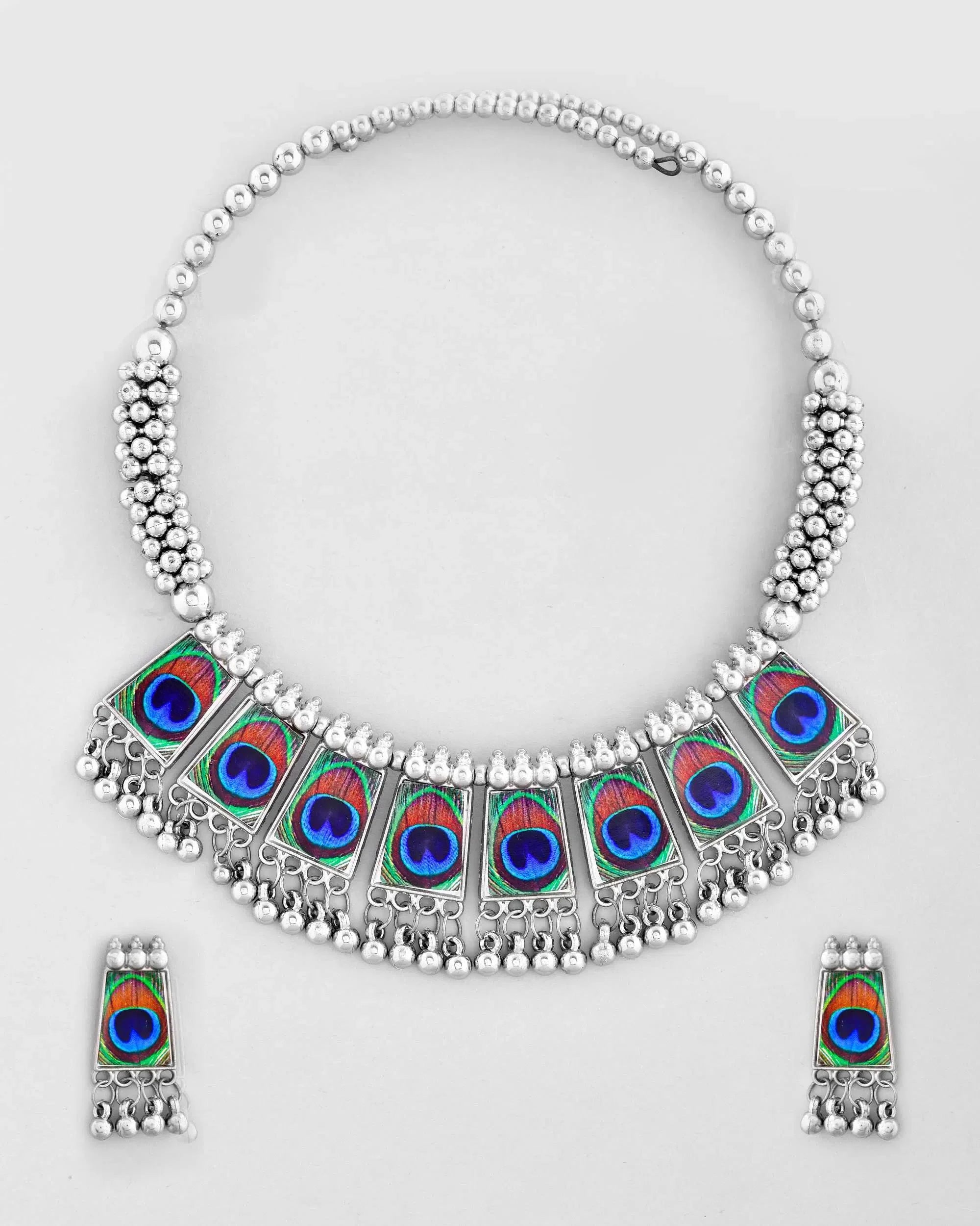 Peacock Hasli Earring Set | Silver Oxidized Indian Jewelry