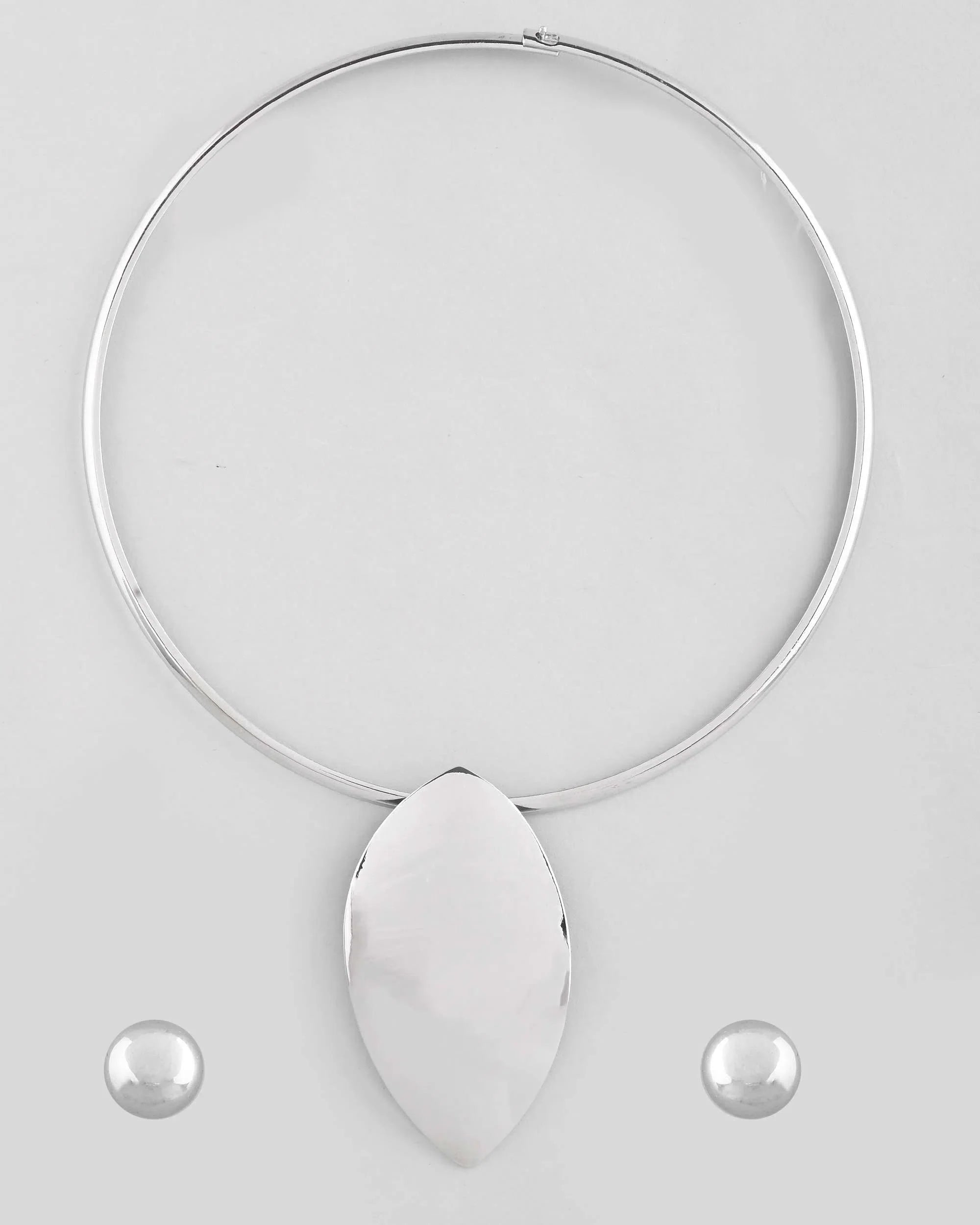 Silver Hasli & Studs Set - Trendy Affordable Indian Jewelry - Style 1