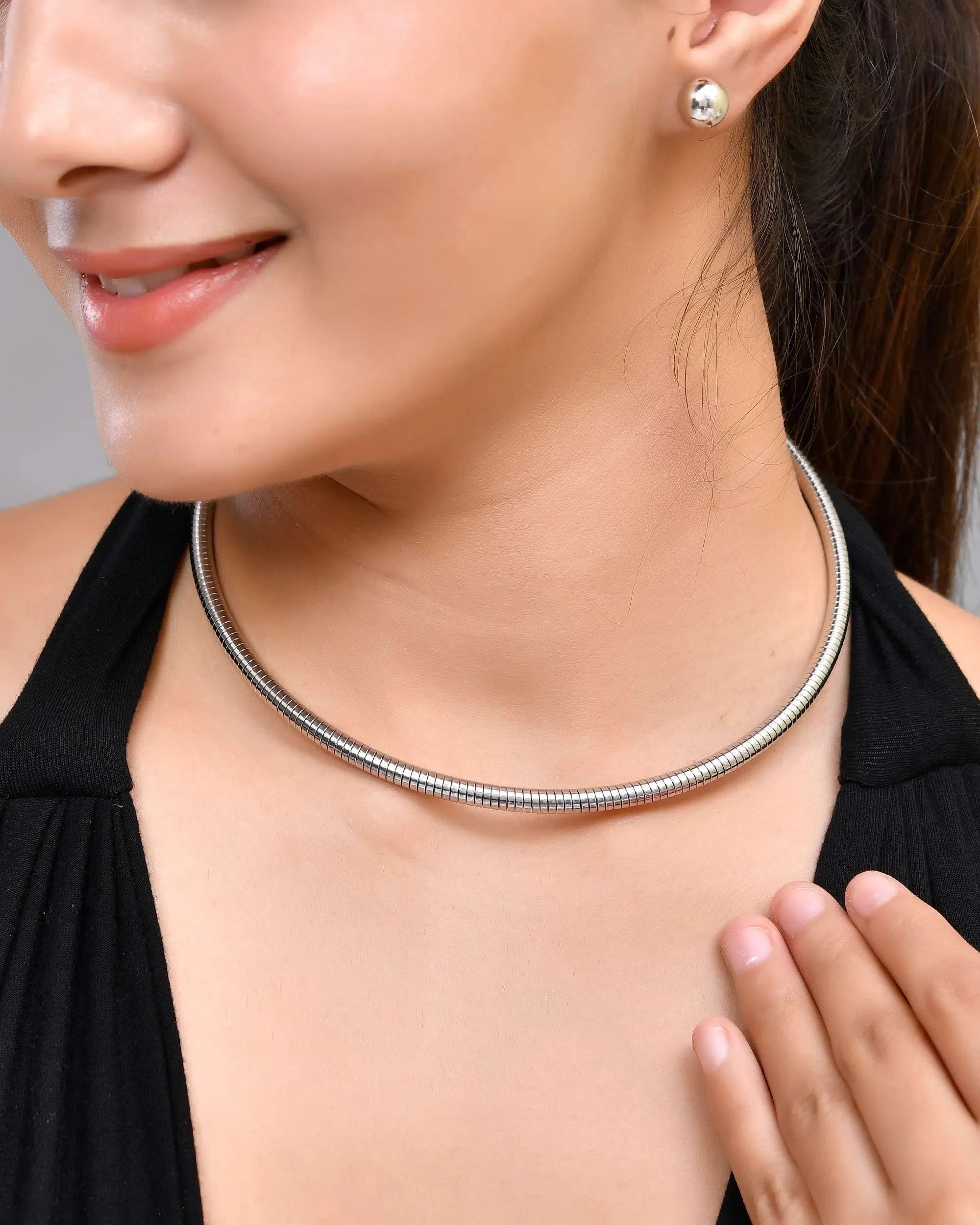 Silver Snake Hasli & Studs Set - Trendy Artificial Jewelry