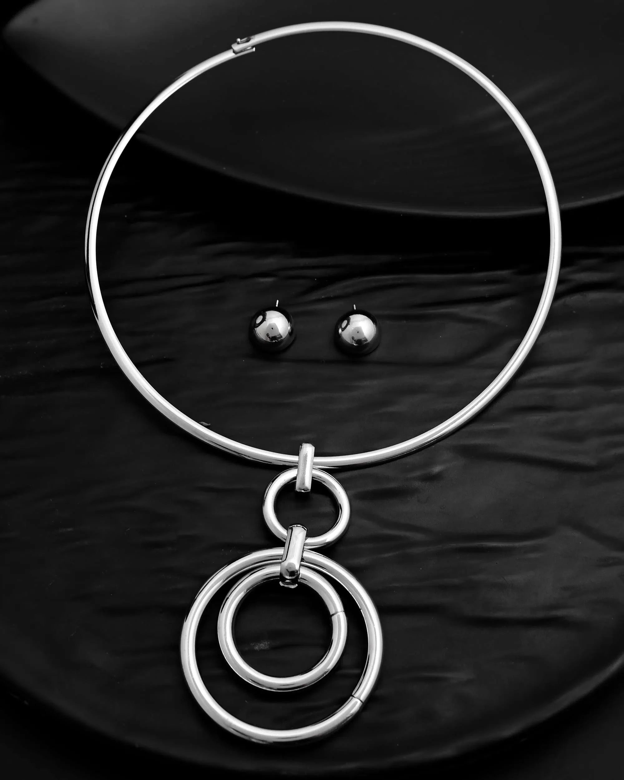 Silver Hasli & Studs Set - Trendy Affordable Indian Jewelry