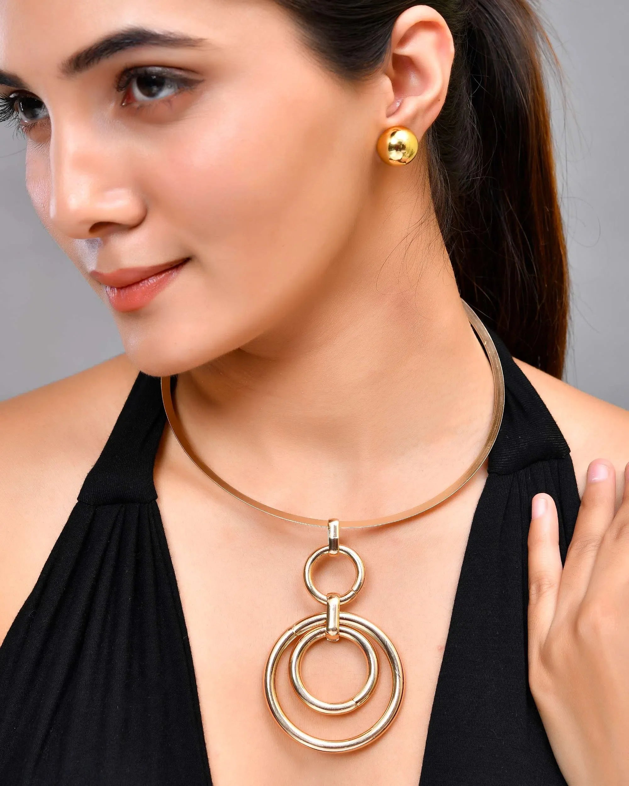 Gold Hasli & Studs Set - Elegant Trendy Artificial Jewelry