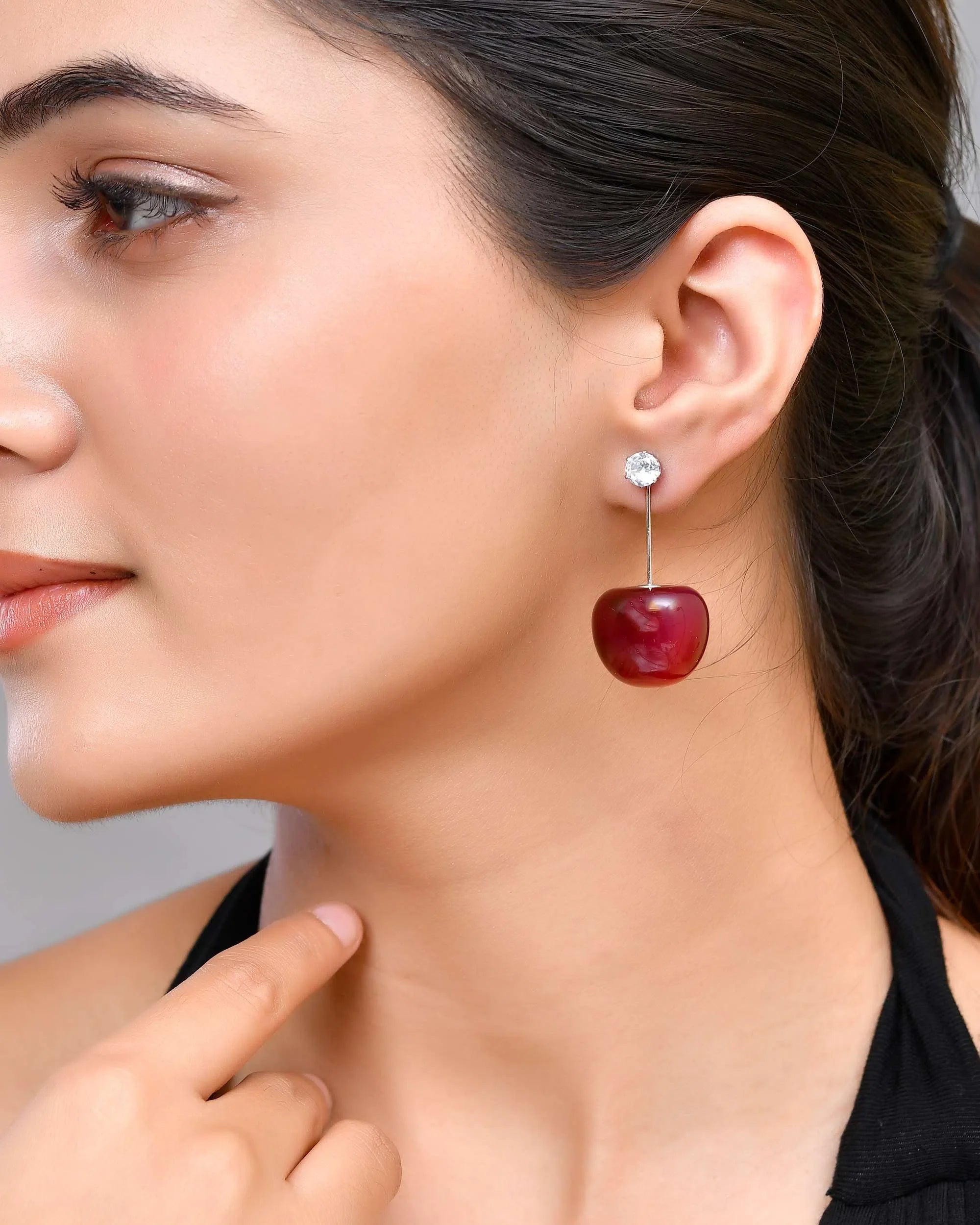 Gold-Plated Cherry Drop Earrings - Trendy Artificial Jewelry