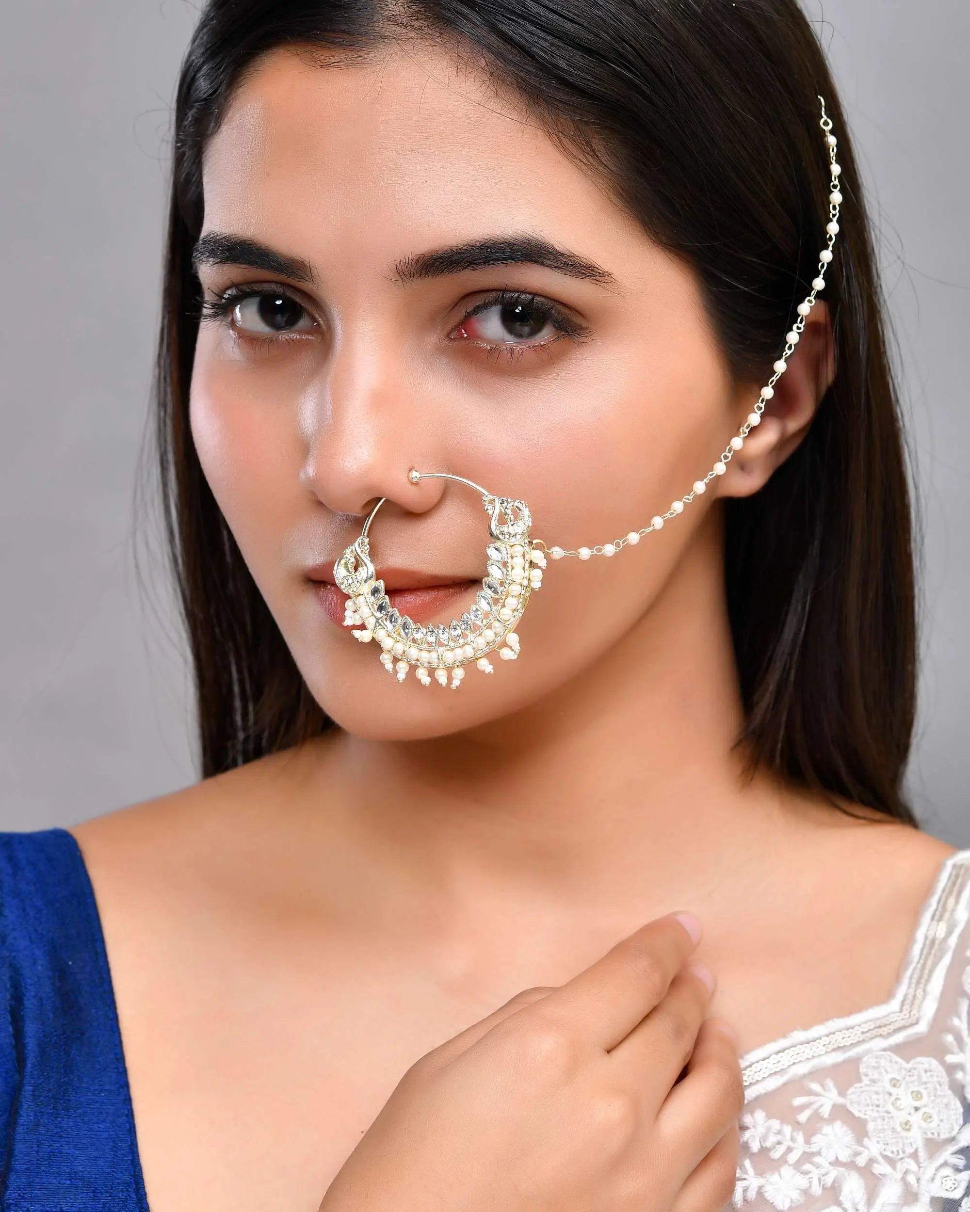 Gold Plated Pearl Indian Nose Pin - Affordable Jewelry