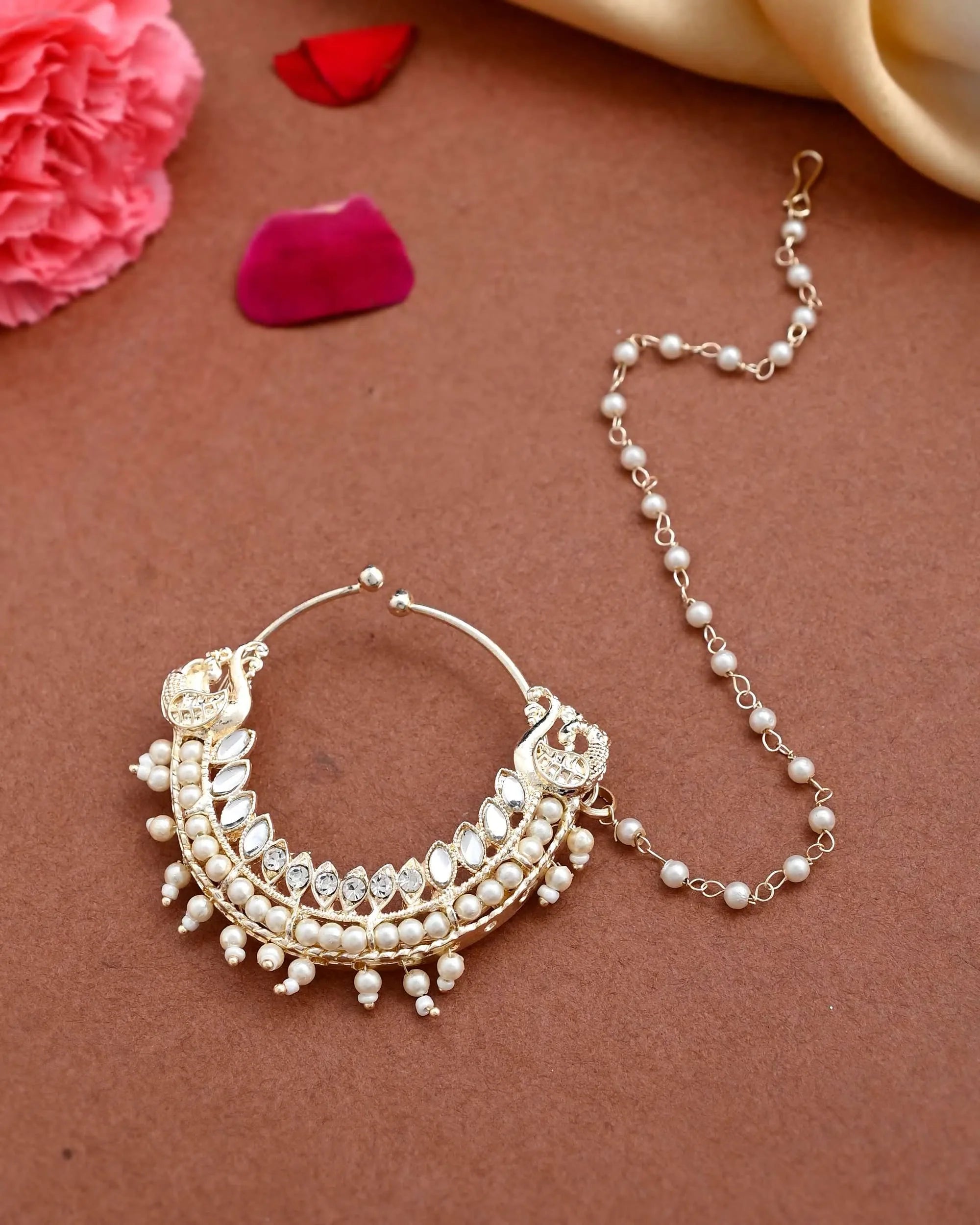Gold Plated Pearl Indian Nose Pin - Affordable Jewelry