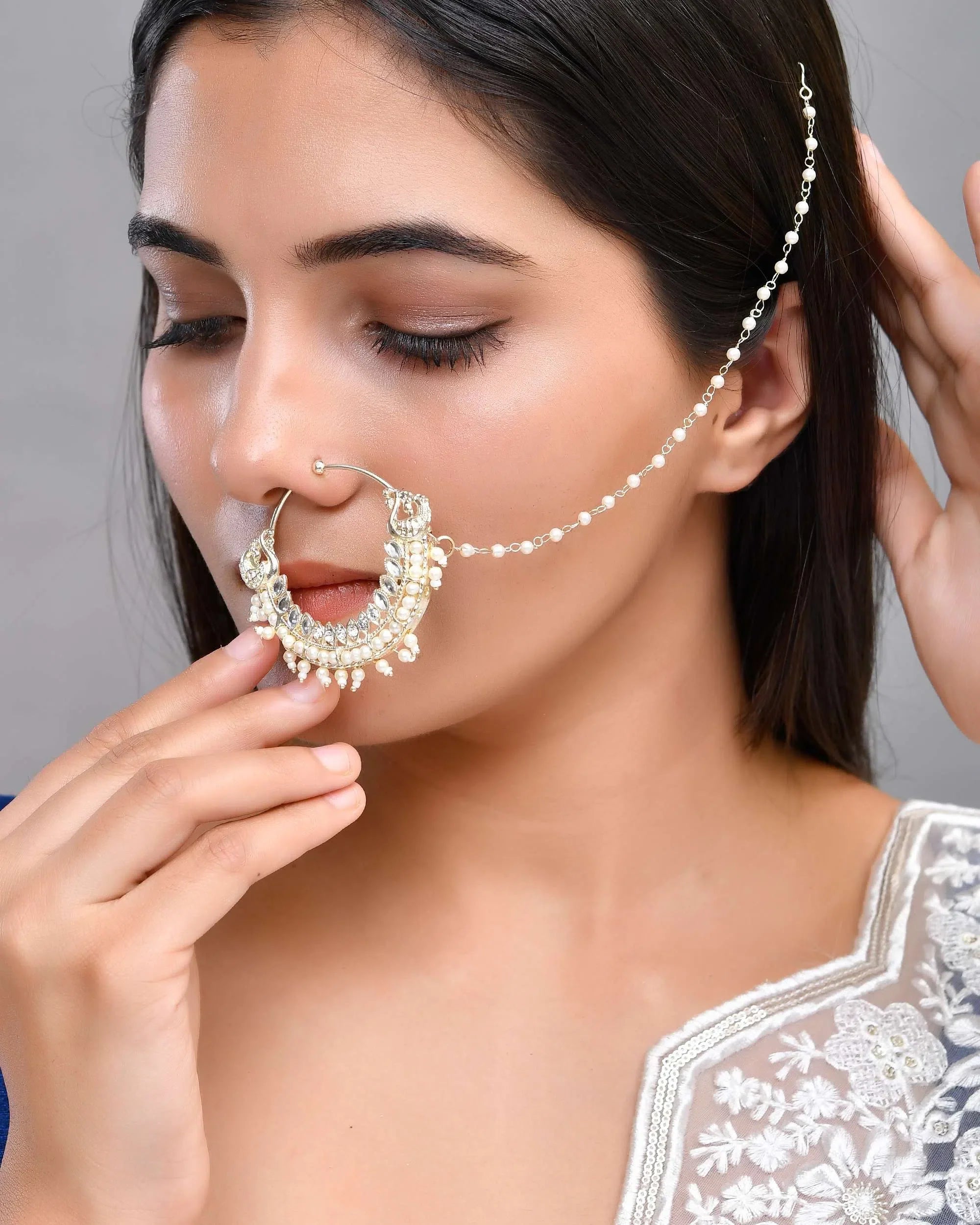 Gold Plated Pearl Indian Nose Pin - Affordable Jewelry