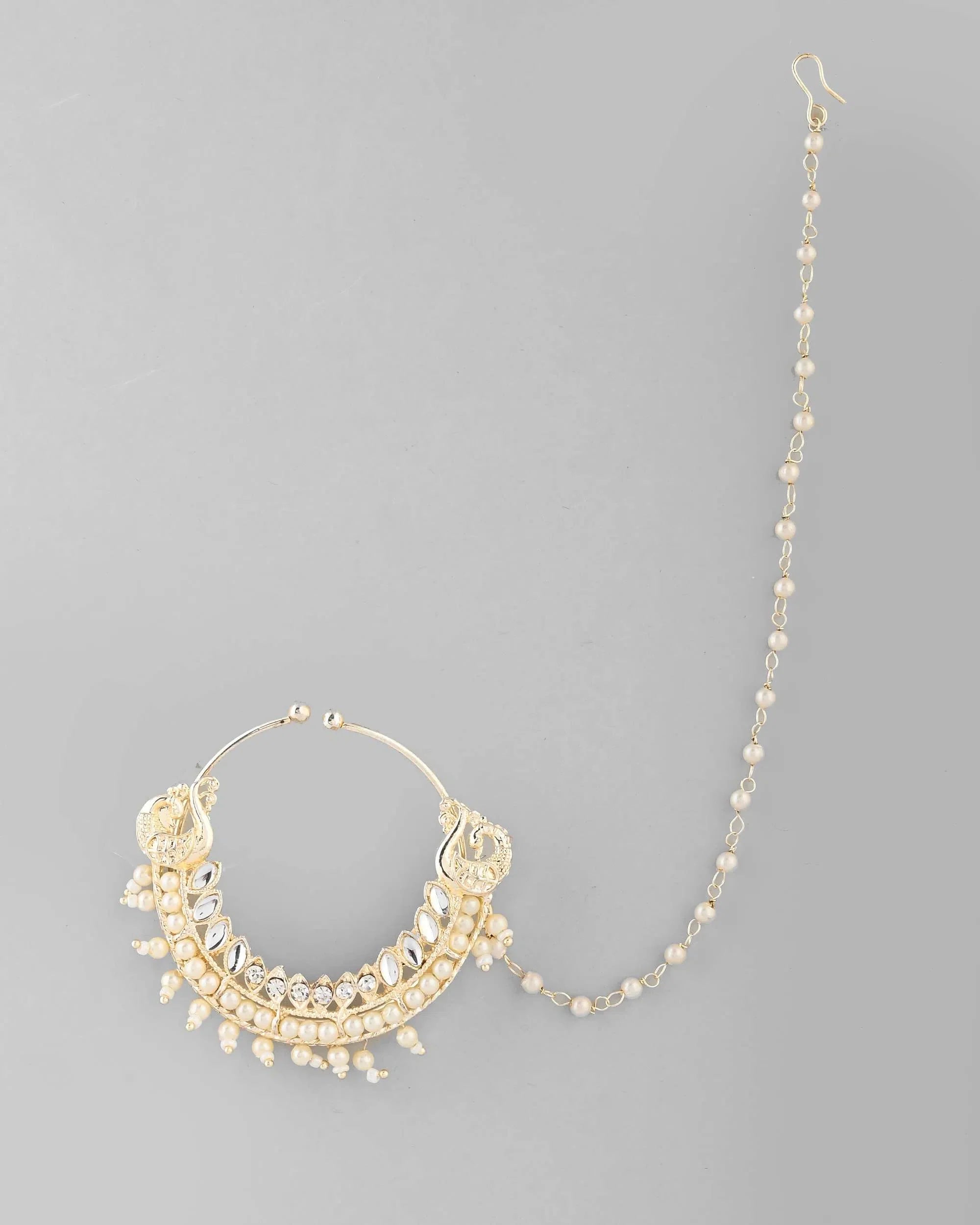 Gold Plated Pearl Indian Nose Pin - Affordable Jewelry