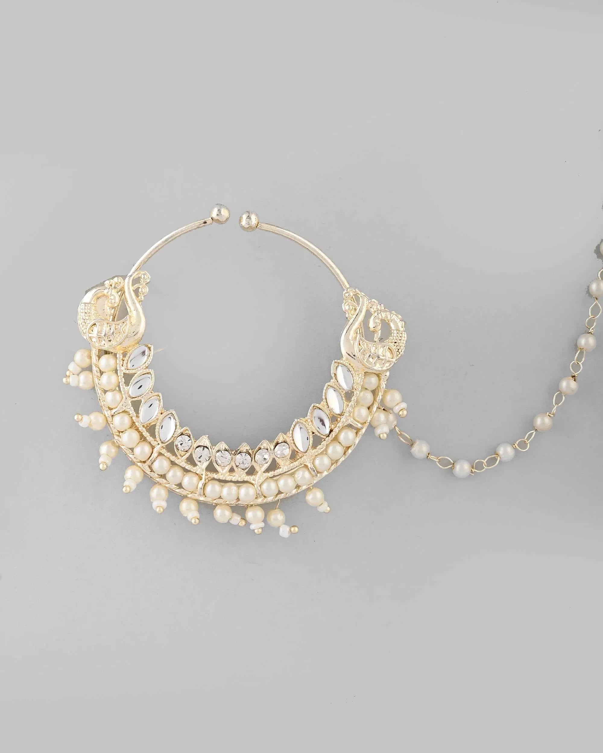 Gold Plated Pearl Indian Nose Pin - Affordable Jewelry