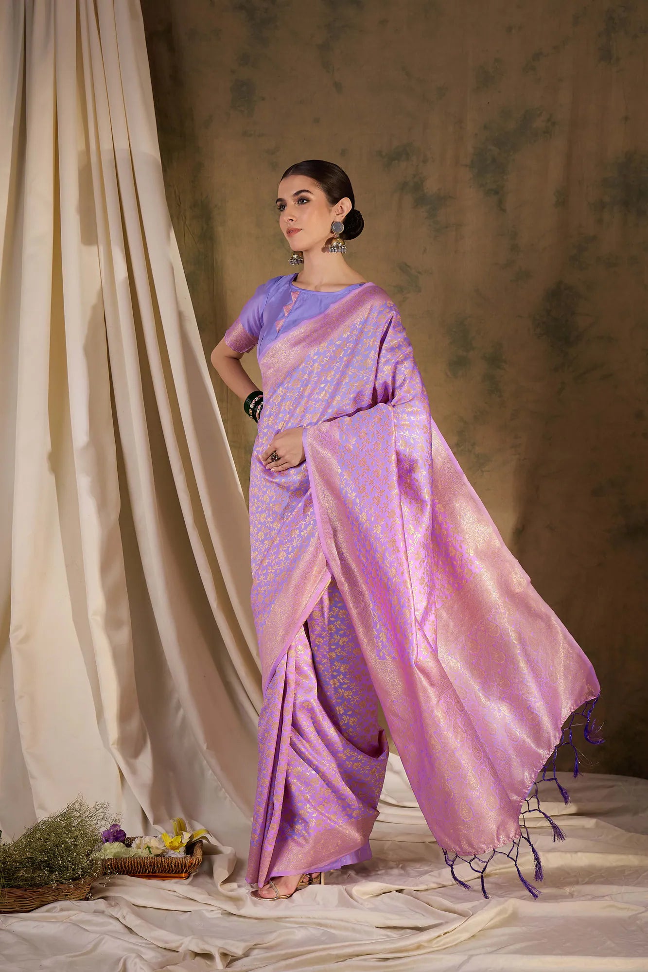 Violet Polyester Saree: Woven Design | Indian Sari Elegance