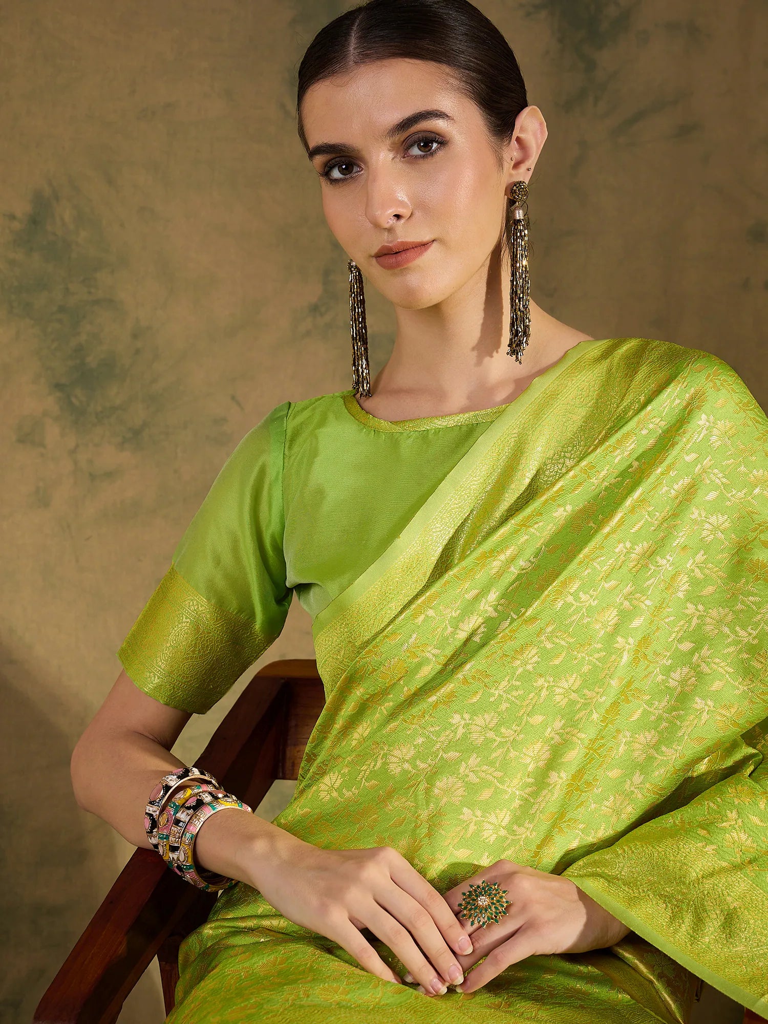 Pista Green Polyester Saree - Indian Wedding Sarees