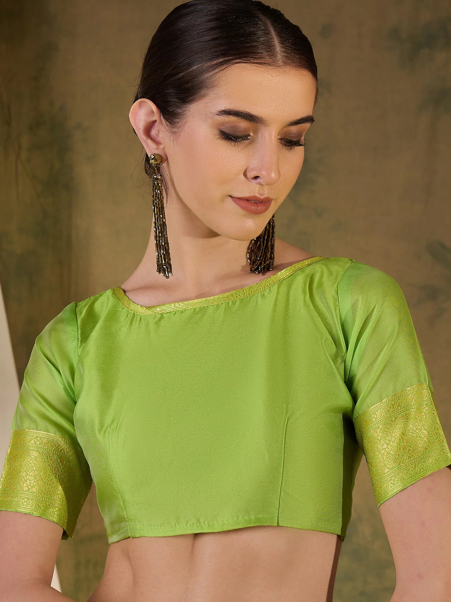 Pista Green Polyester Saree - Indian Wedding Sarees