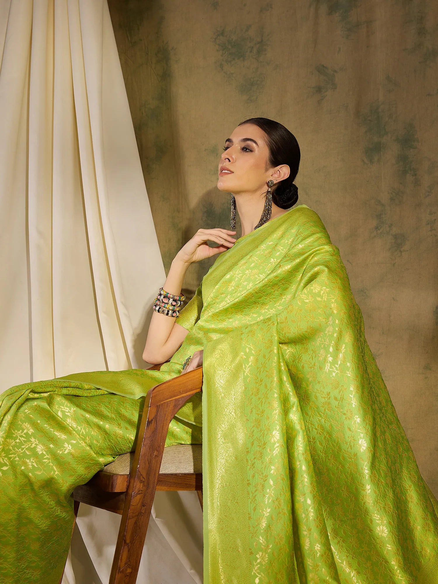 Pista Green Polyester Saree - Indian Wedding Sarees