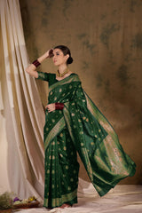 Womens Fashion Ethnic Green Color Sarees-MLSHWSA1348GRN0ONE