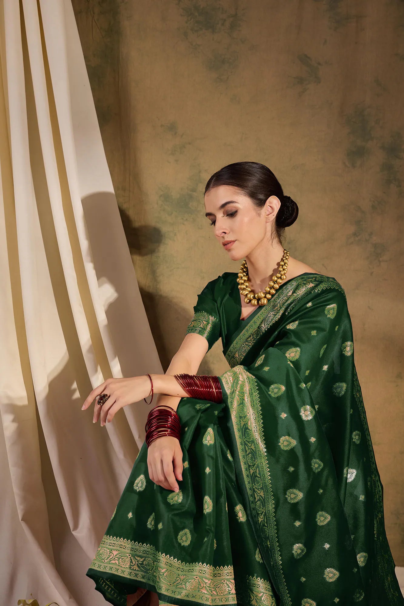 Green Polyester Saree | Indian Sari & Designer Sarees