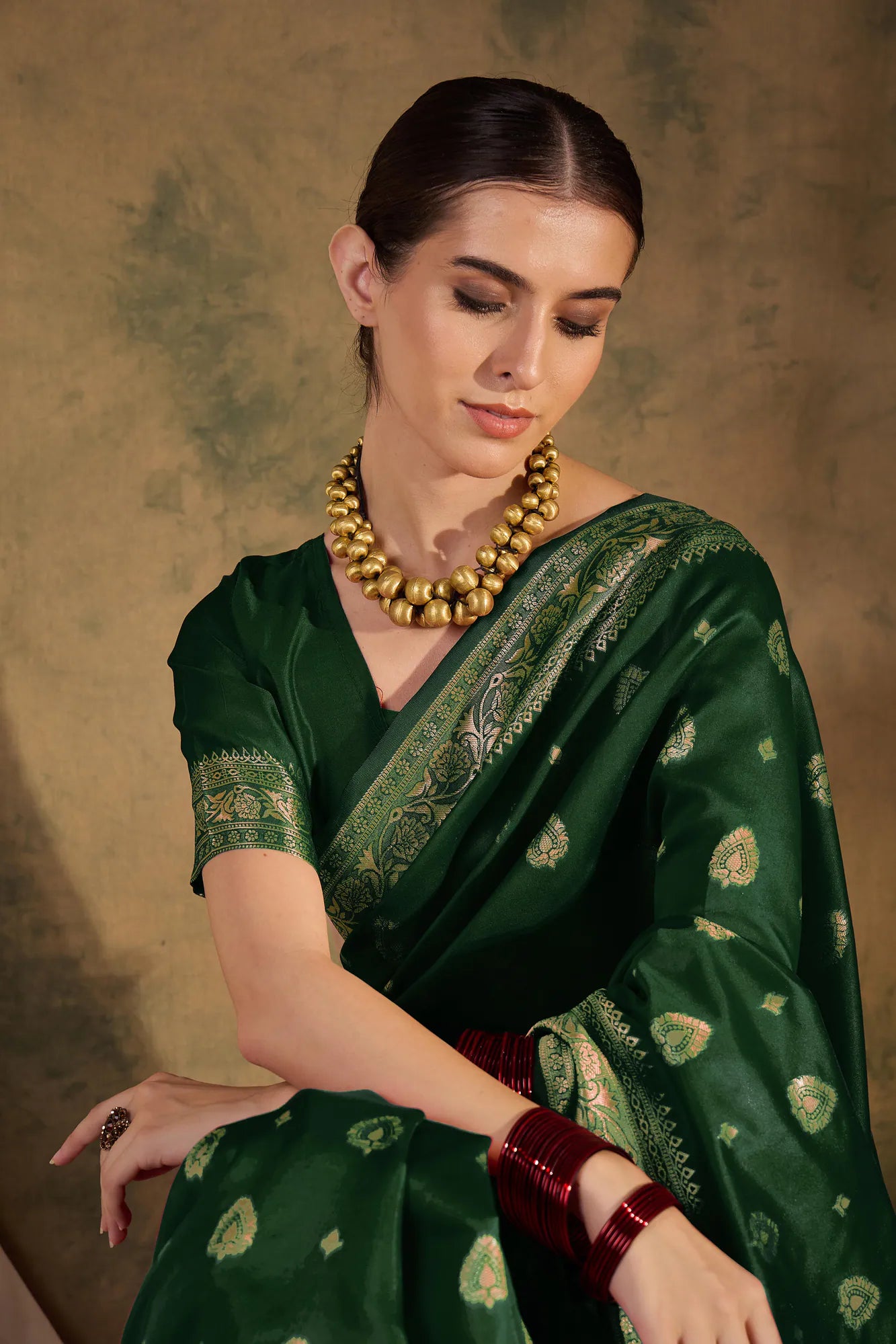 Green Polyester Saree | Indian Sari & Designer Sarees