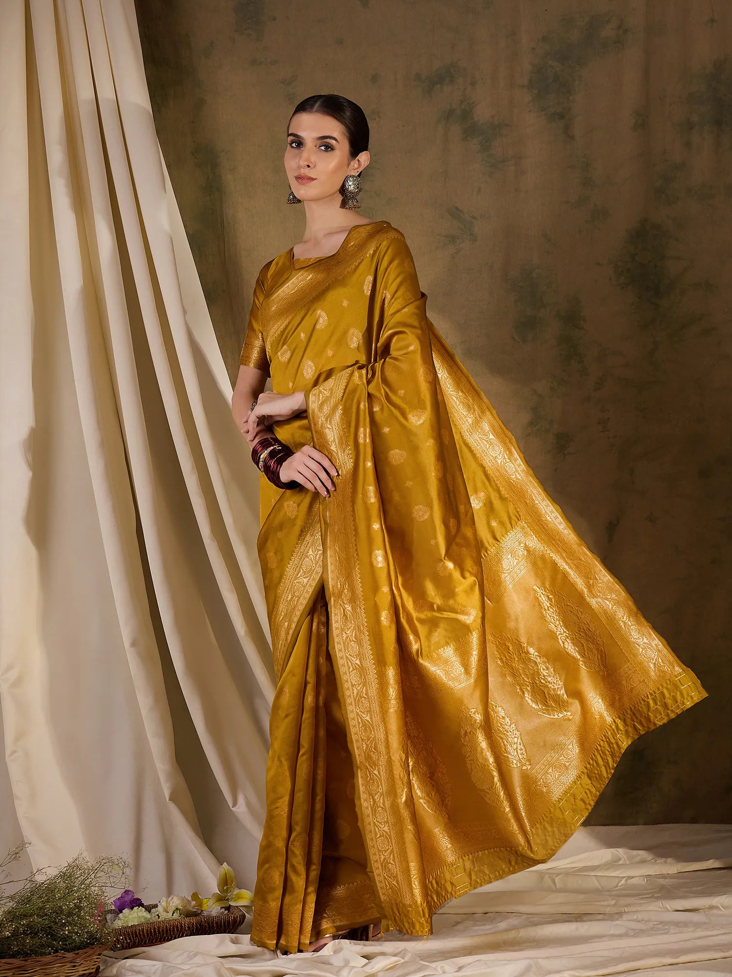 Mustard Woven Design Saree | Indian Wedding Sarees
