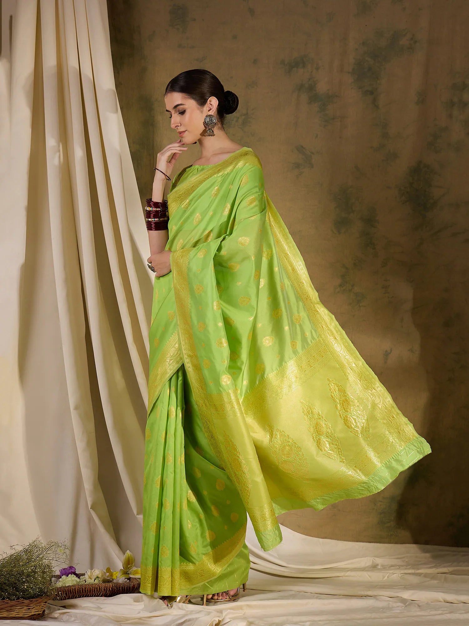 Pista Green Saree: Indian Sarees for Women | Ethnic Fashion