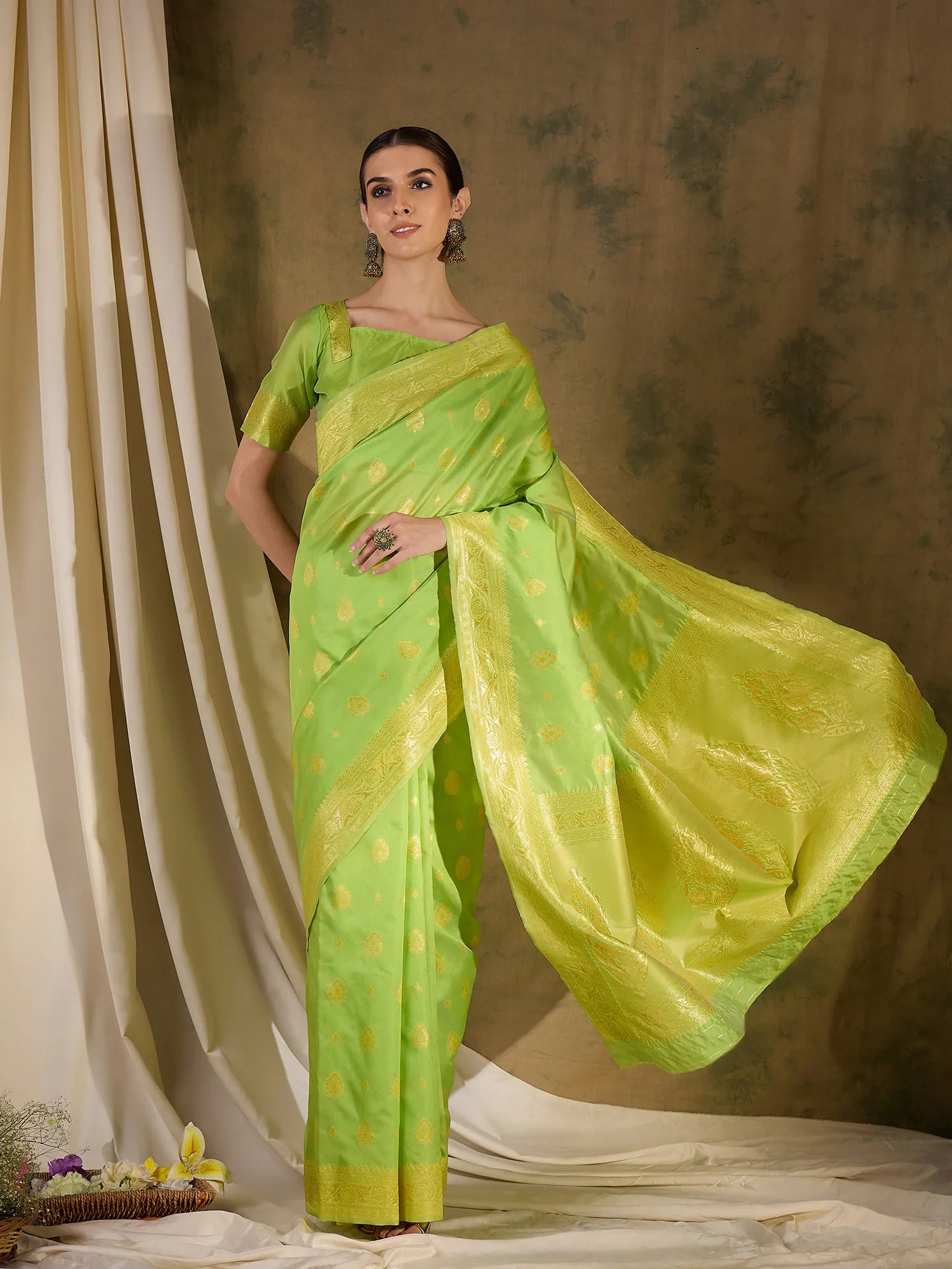 Pista Green Saree: Indian Sarees for Women | Ethnic Fashion
