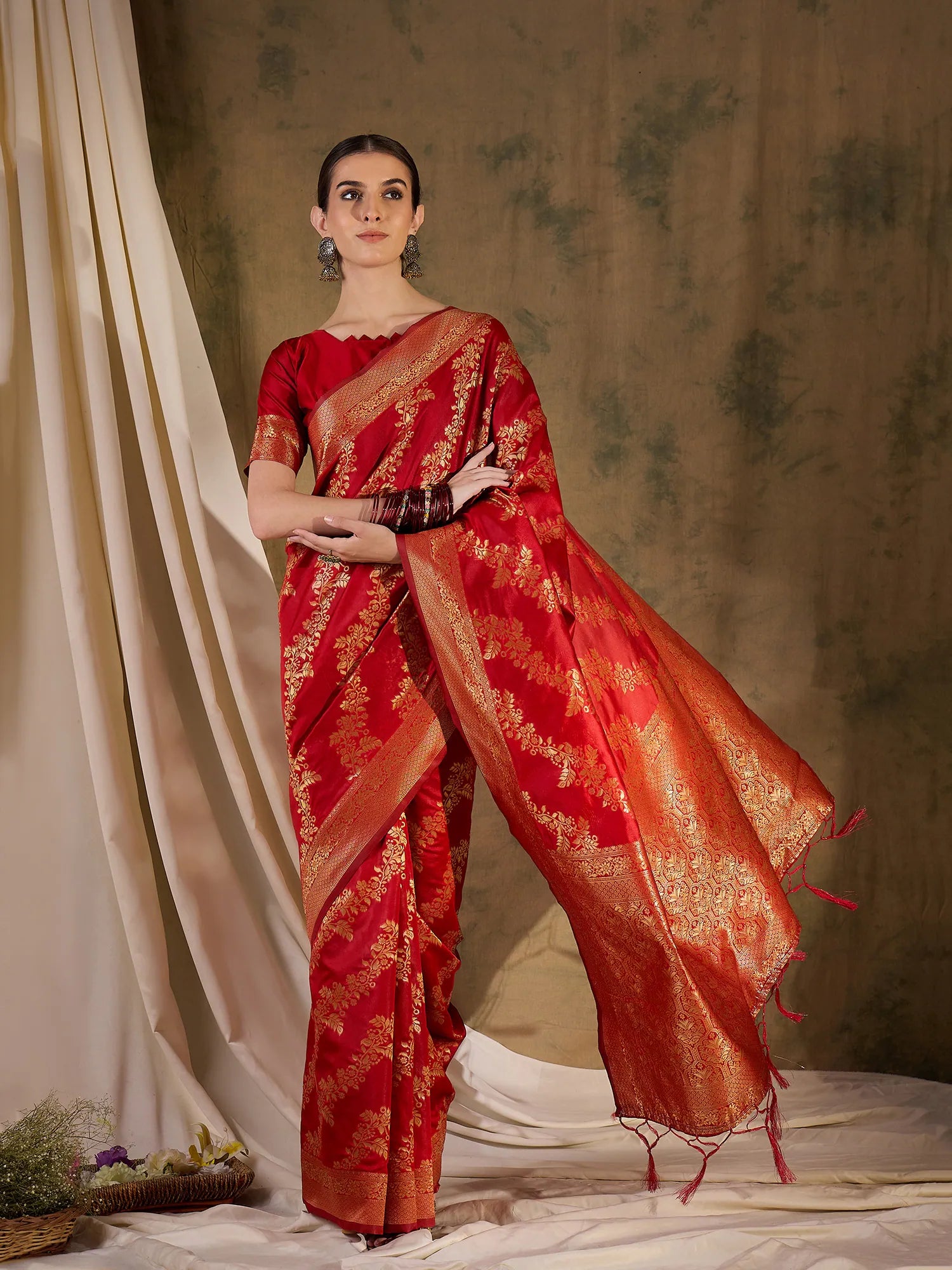 Red Polyester Saree: Indian Wedding Sarees Online
