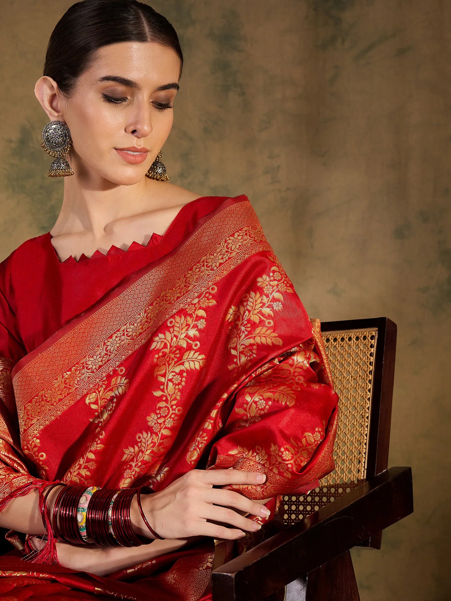 Red Polyester Saree: Indian Wedding Sarees Online