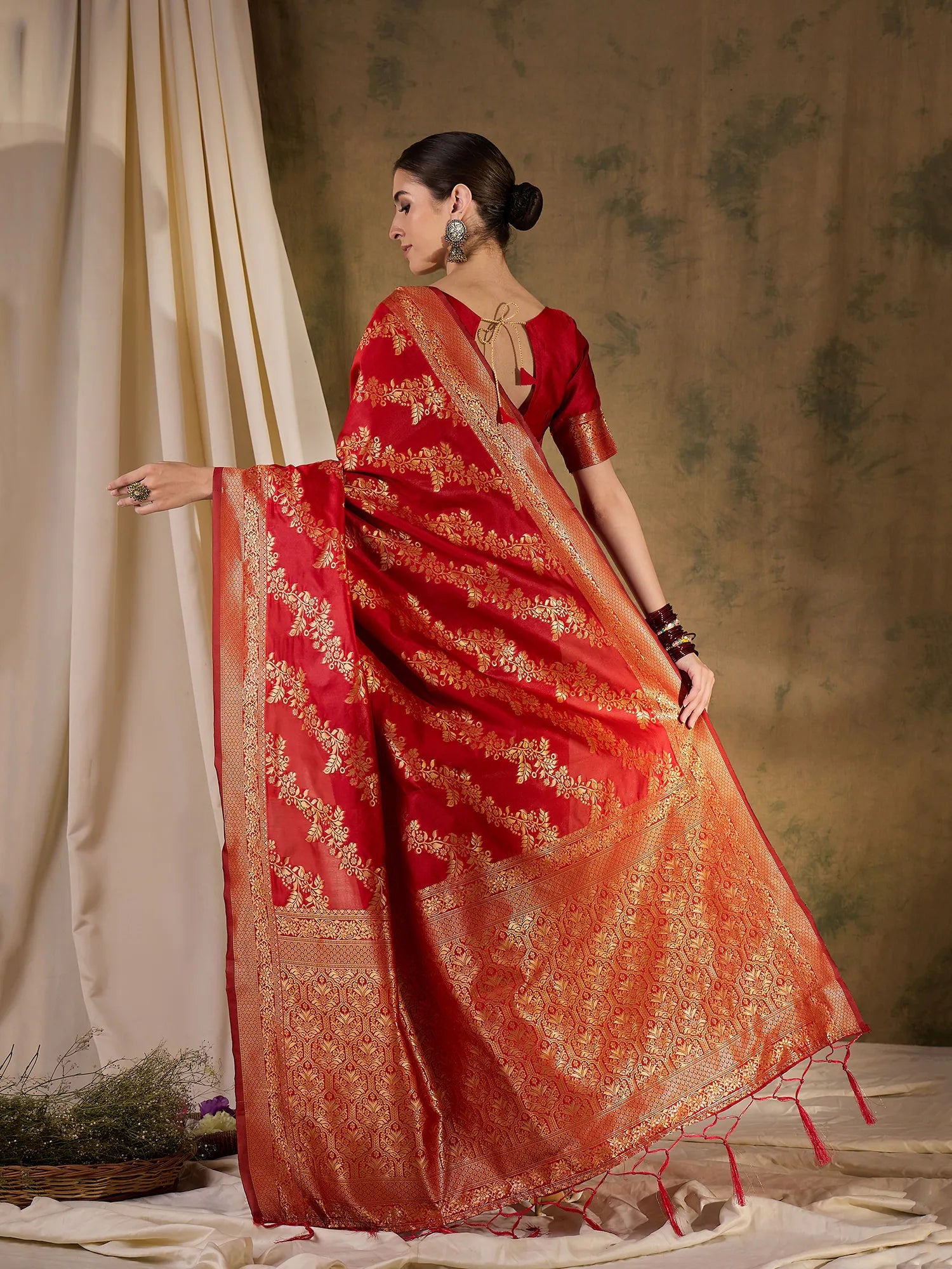 Red Polyester Saree: Indian Wedding Sarees Online