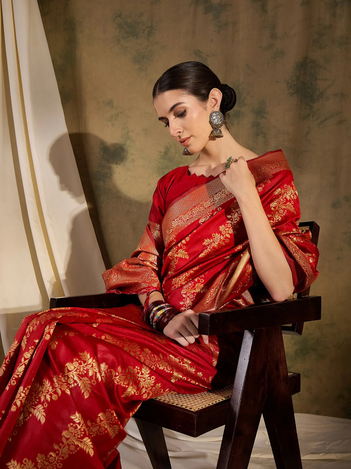 Womens Fashion Ethnic Red Color Sarees-MLSHWSA1353RED0ONE