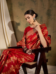 Womens Fashion Ethnic Red Color Sarees-MLSHWSA1353RED0ONE