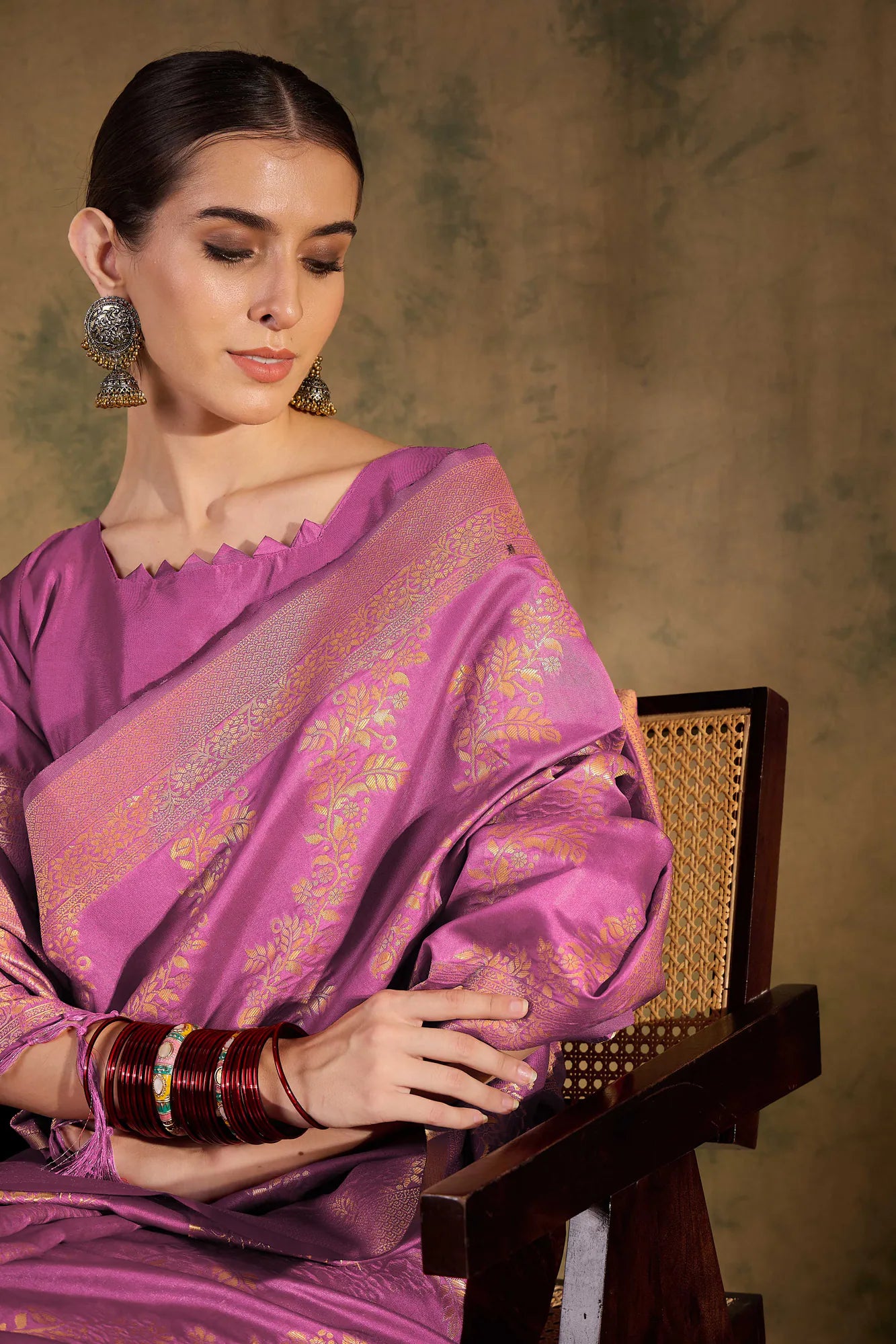 Pink Polyester Saree | Banarasi Weave | Indian Sari