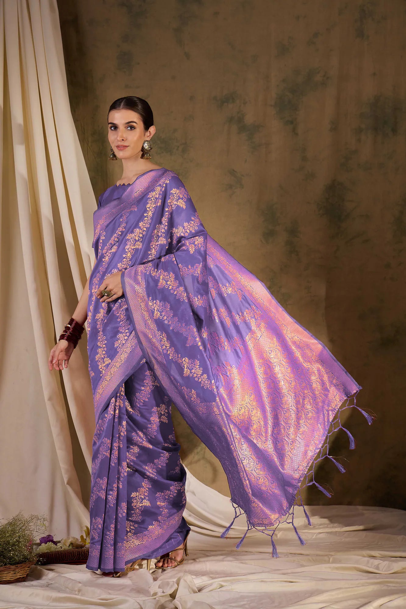 Lavender Polyester Saree | Designer Sarees India