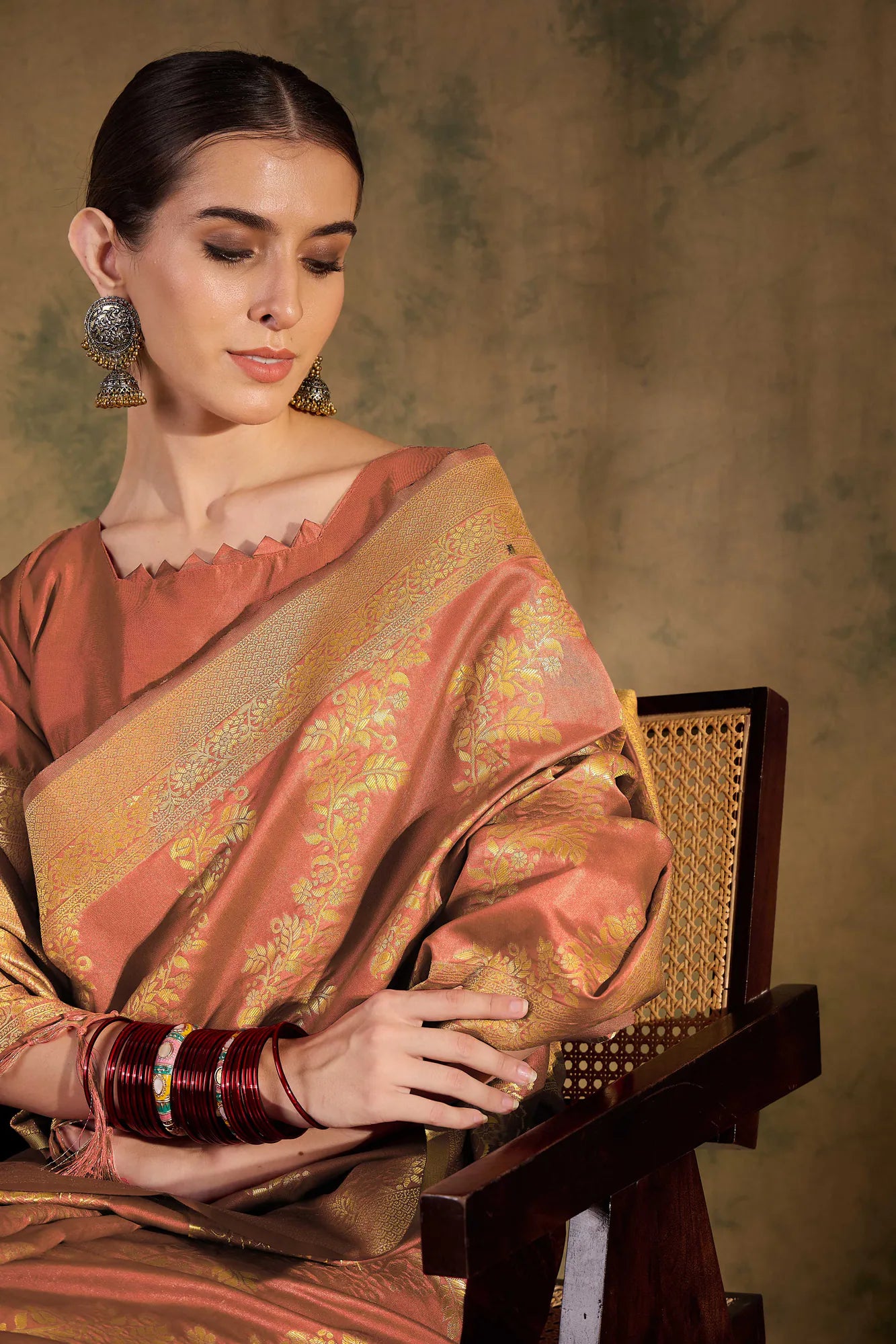 Peach Polyester Saree | Indian Wedding Sarees